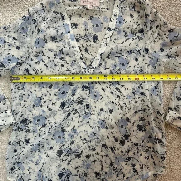 Philosophy Blouse Women’s Medium Sheer Floral White With Blue Flowers Sheer - Picture 11 of 14